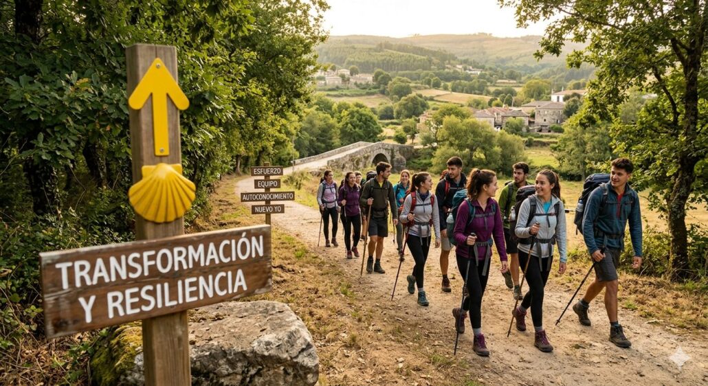Gente joven haciendo el camino de Santiago